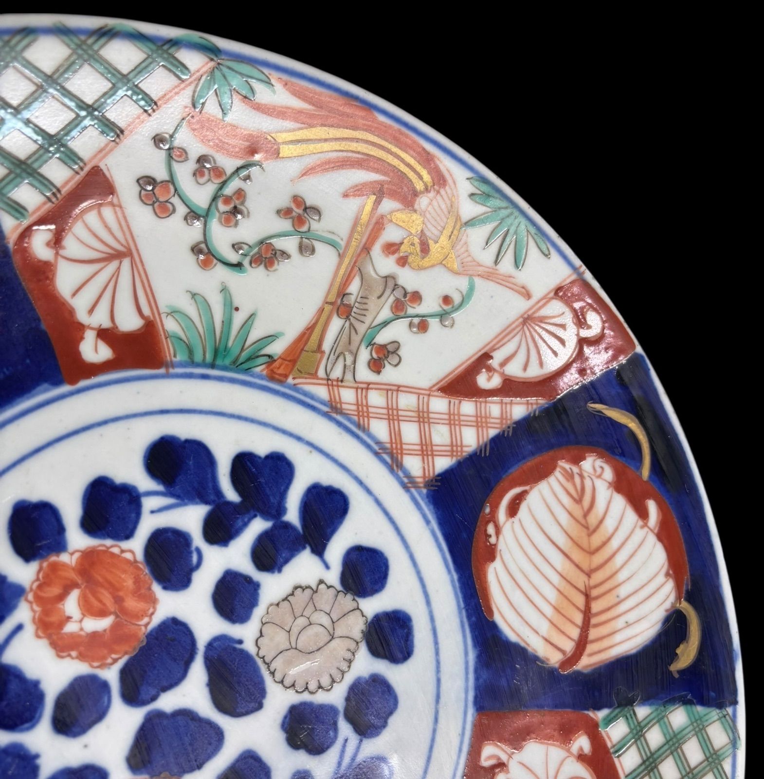 古伊万里 皿 飾皿 鳳凰文 色絵 金襴手 ヴィンテージ 骨董伊万里 古伊万里写 古伊万里 色絵 鳳凰梅草花文図 窓絵 大皿 丸皿 取り皿 飾り皿 和