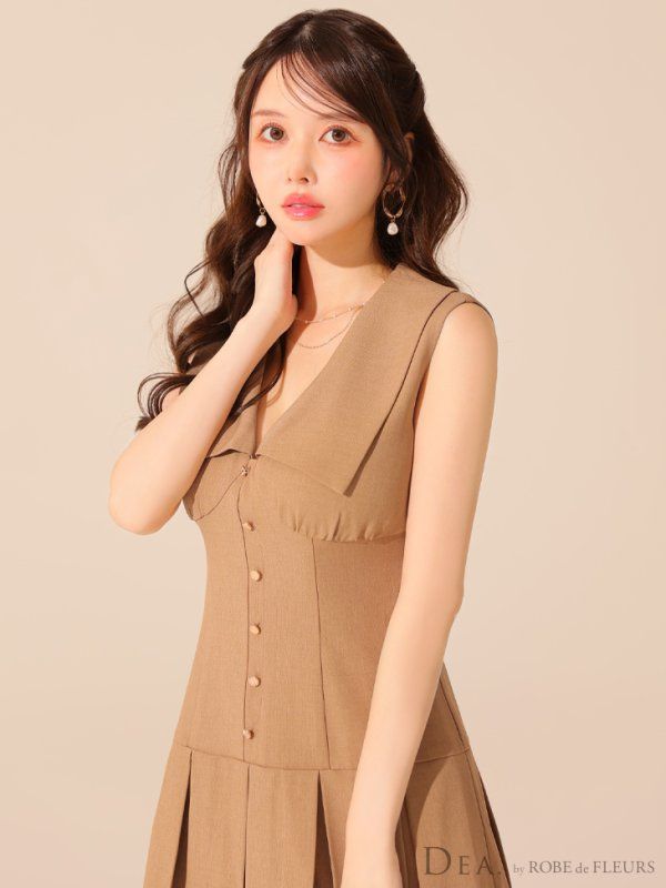 キャメル DE3395-GY-2508 Lサイズあり DEA.|ディア ビッグカラー| ノースリーブ| プリーツ| フ | ミニドレス| キャバドレス VIDAFM_ORG