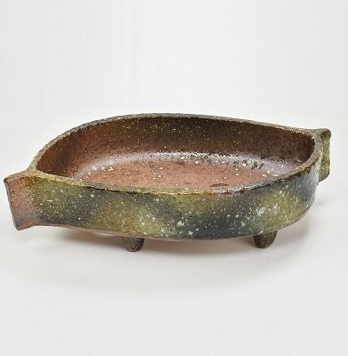 落ち葉 12号 青窯変葉型コンポート 穴有り 幅35.5cm×高9.5cm×奥行き19cm