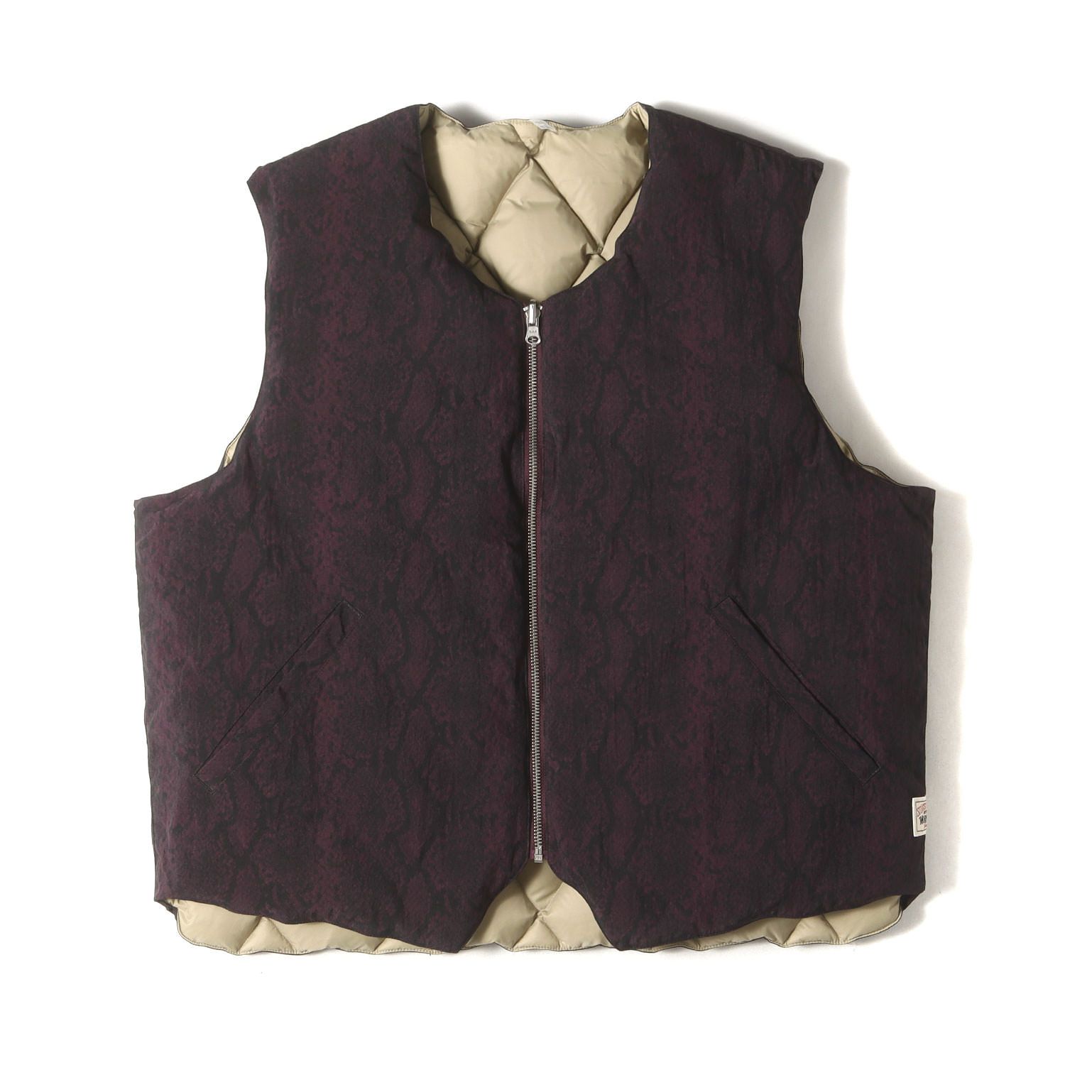 STUSSY ステューシー ベスト パープルパイソン×ベージュ サイズ:L | 22AW パイソン柄 リバーシブル ダウンベスト (PYTHON REVERSIBLE VEST) | アウター ジャケット ブルゾン 上着【メンズ】【中古】 STUSSY ステューシー ベスト パープルパイソン×ベージュ サイズ:L