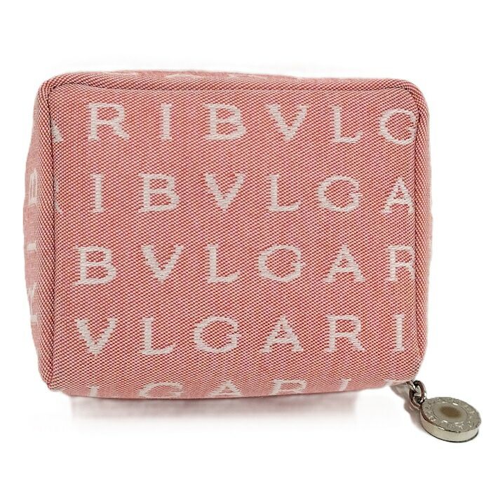 BVLGARI ミニポーチ ロゴマニア キャンバス ピンク系