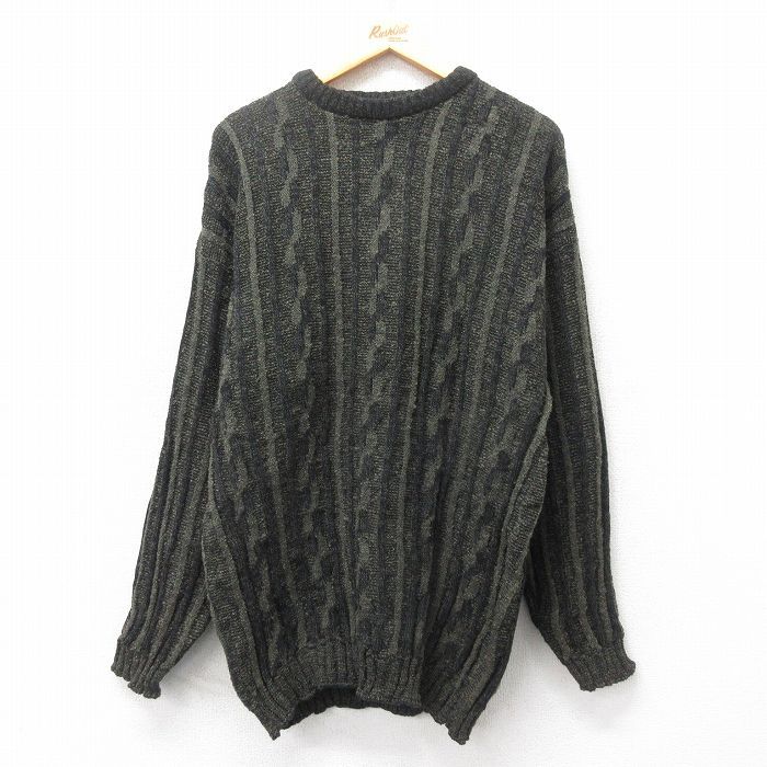 XL/古着 HAGGAR 長袖 セーター メンズ クルーネック 濃緑 グリーン 25feb03 中古 ニット トップス