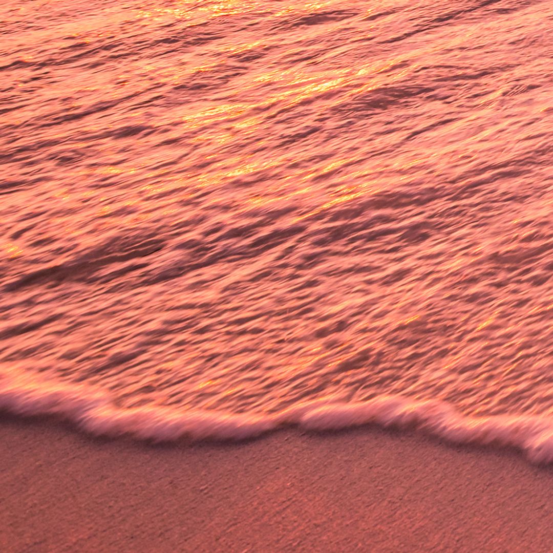 アートポスター サンセットビーチ ピンク 波 夕陽 海 インテリア