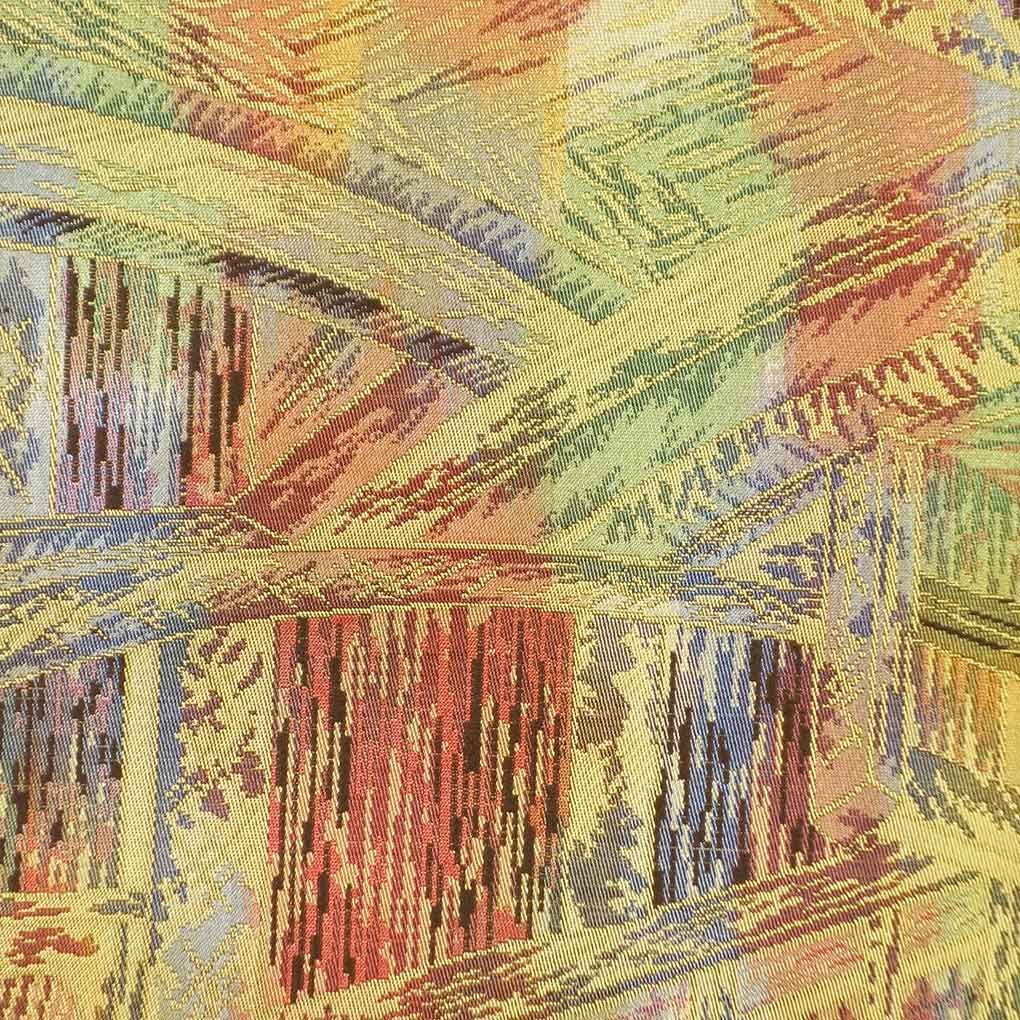 名古屋帯 幅31cm 長さ357cm レディース 抽象柄 秋冬春用 正絹 シルク イエロー リメイク リユース リサイクル 呉服のきくや