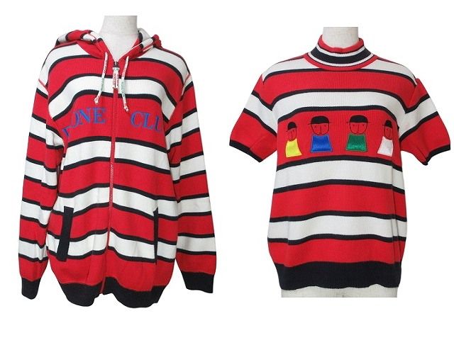 ピッコーネ PICONE CLUB セット ゴルフウェア ニット カットソー パーカー ジップアップ ボーダー 半袖 長袖 刺? 赤 白 紺 38 M相当 X サイズ：1 PICONE CLUB ピッコーネクラブ 長袖ポロシャツ 袖