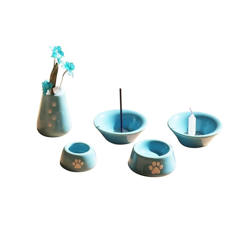 メモリアル工房 響 ペット仏具セット 肉球刻印入り 8点セット あしあと ブルー