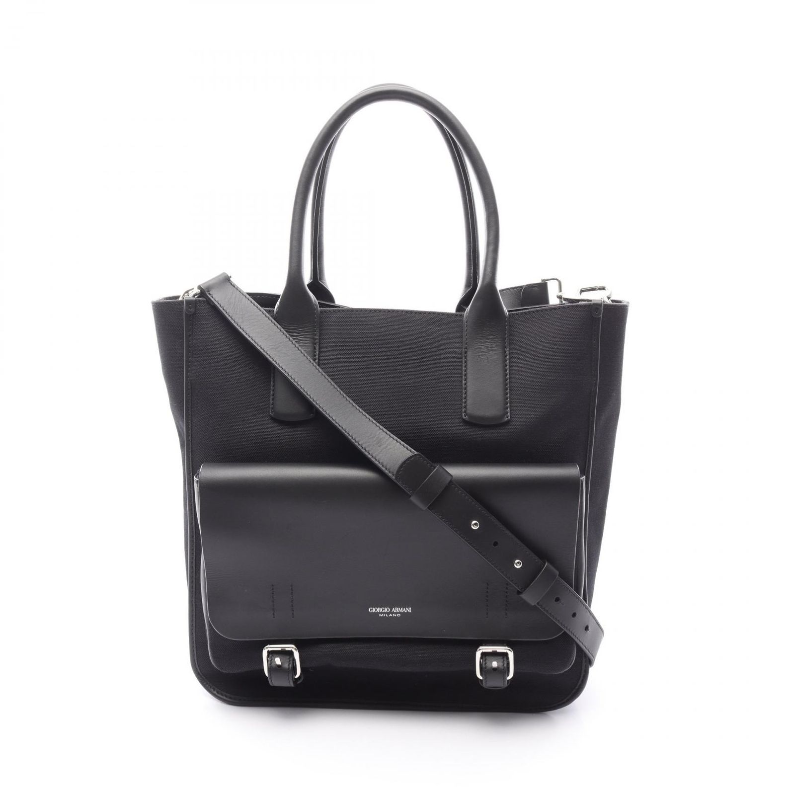 GiorgioArmani ヨージヤマモト トートバッグ ジョルジオアルマーニ GIORGIO ARMANI キャンバス レザー トートバッグ ブラック