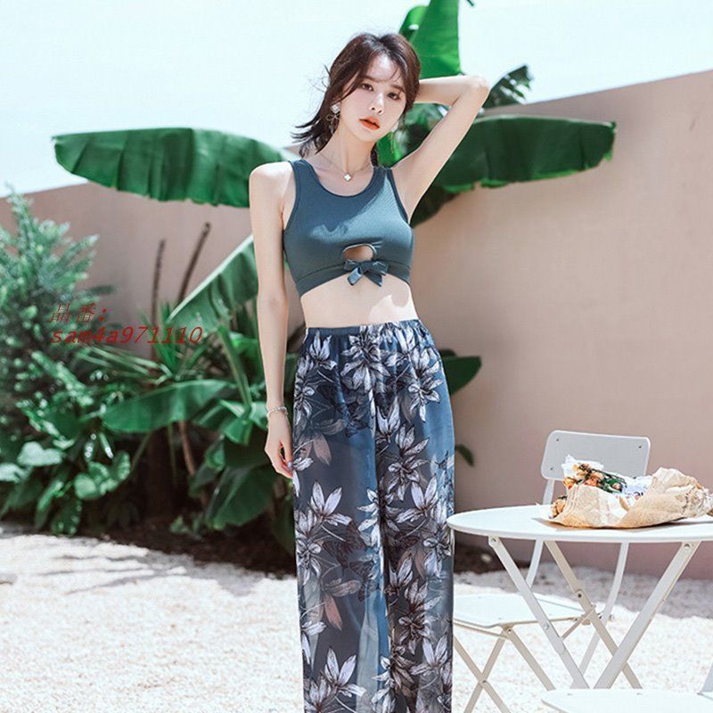 水着 レディース セパレート セット ビキニ タンキニ スリムフィット 洋服風 3点セット シンプル リゾート プール ママ水着 ビーチ ショートパンツ ズボン 海 夏 am4a971110