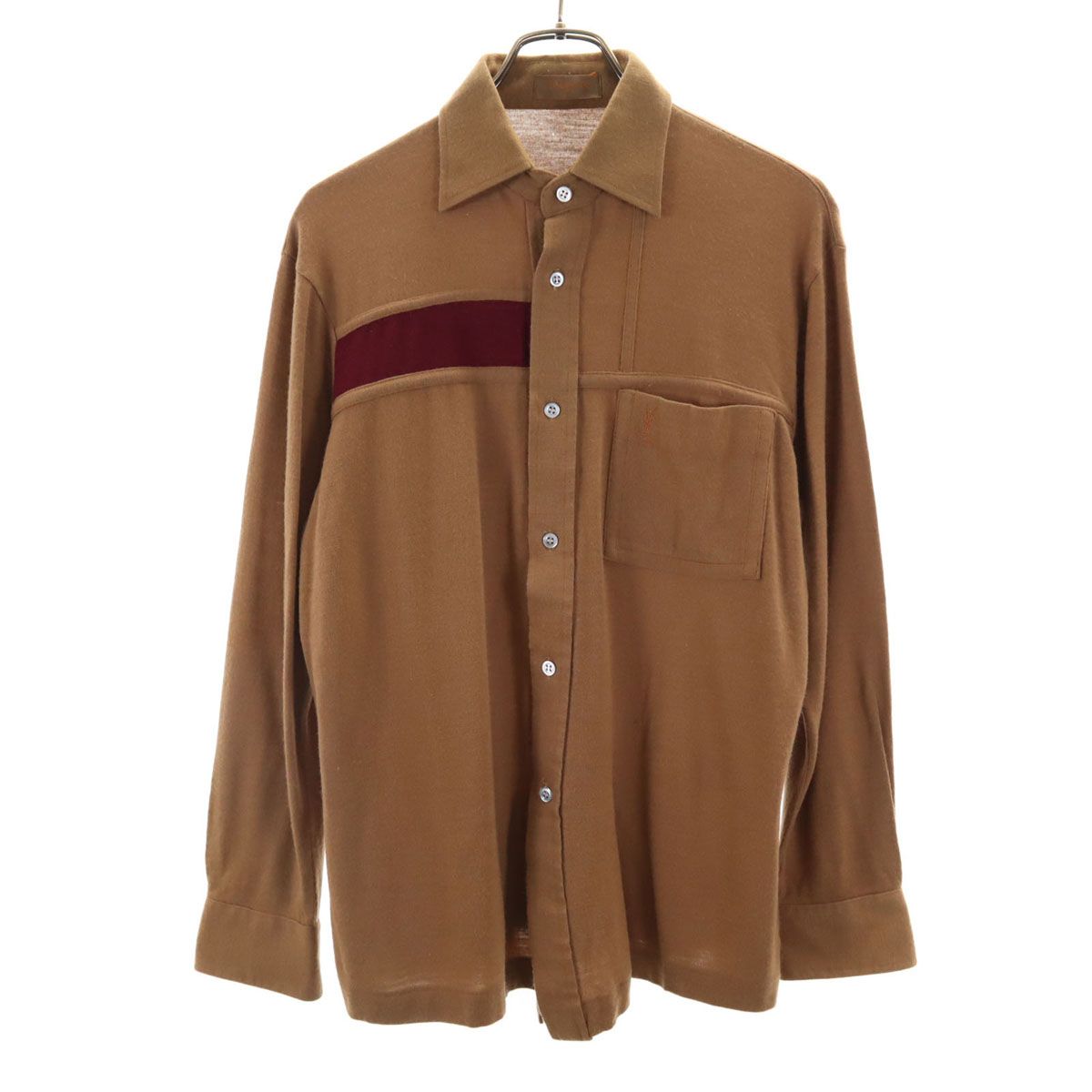 YVES SAINT LAURENT イヴサンローラン 90s オールド 長袖 ウールブレンド シャツ M キャメル メンズ 古着