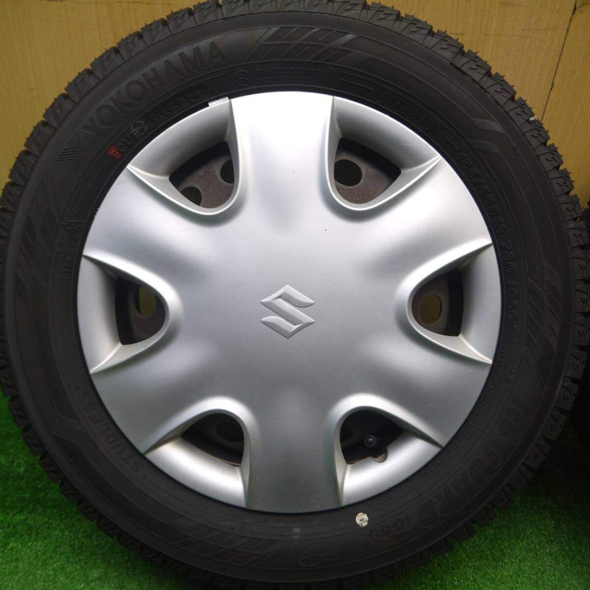 超バリ溝 22年 キレイ ほぼ10分 スズキ MRワゴン 純正 スチール 155 65R13 スタッドレス ヨコハマ アイスガード iG60 13インチ PCD100 4H 4120905Hス