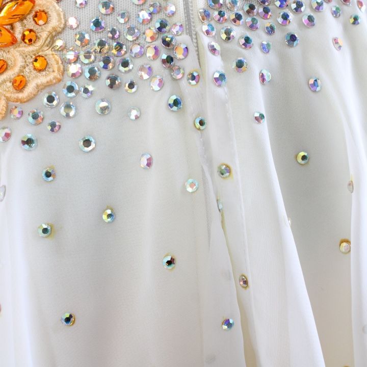 魅惑的な 社交ダンス 衣装 白樺ドレス スタンダード ドレス スタンダードドレス ワンピース 黄色 オレンジ デモ 競技 ダンス パーティ 発表会 オレンジ系 イエロー系 ホワイト系 ふんわり スカート 2枚重ね ダンスウェア 発表会 ドレスアップ パーティー衣装