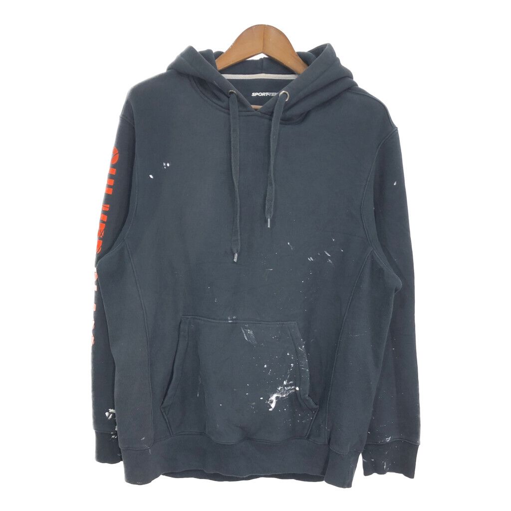 SPORT-TEK ペイント スウェット パーカー 袖プリント ブラック (メンズ L) 中古 古着 S1724