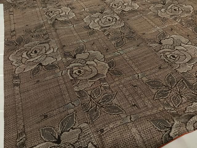 平和屋着物○本場大島紬 泥染め 割込み絣 格子花文 正絹 逸品  