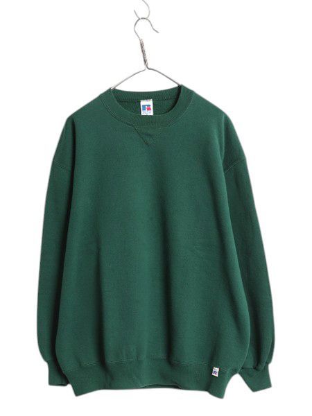 なクーポン配布中! 90s ラッセル 無地 スウェット メンズ レディース XL トレーナー 前V 裏起毛 大きいサイズ クルーネック ブランク グリーン