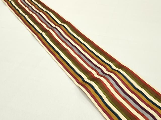 平和屋着物●本場筑前博多織 両面 半幅帯 間道 証紙付き 正絹 DAAY0199ob