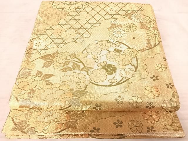平和屋着物◎佐賀錦 六通柄袋帯 道長花文 金糸 正絹 逸品