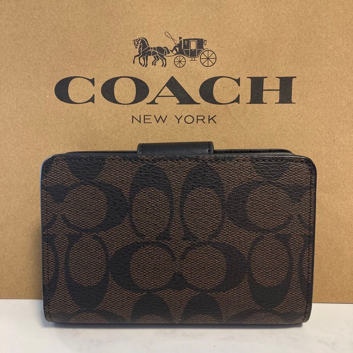 新品 COACH 長財布 コーチ 二つ折り財布 レディース メンズ ブラック ダークブラウン シグネチャー - メルカリ