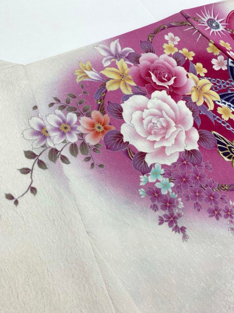 ブランド振袖 仮絵羽 Angel Heart 銀通し 正絹 未仕立て品 八掛付き