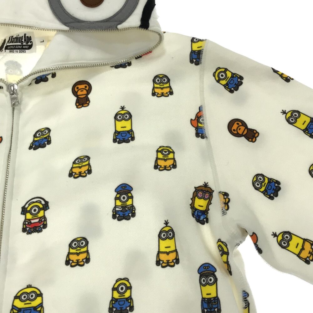 A BATHING APE (アベイシングエイプ) 22SS×MINIONS SHARK FULL ZIP HOODIE  ミニオン総柄シャークジップアップパーカー 002ZPI731901C ホワイト