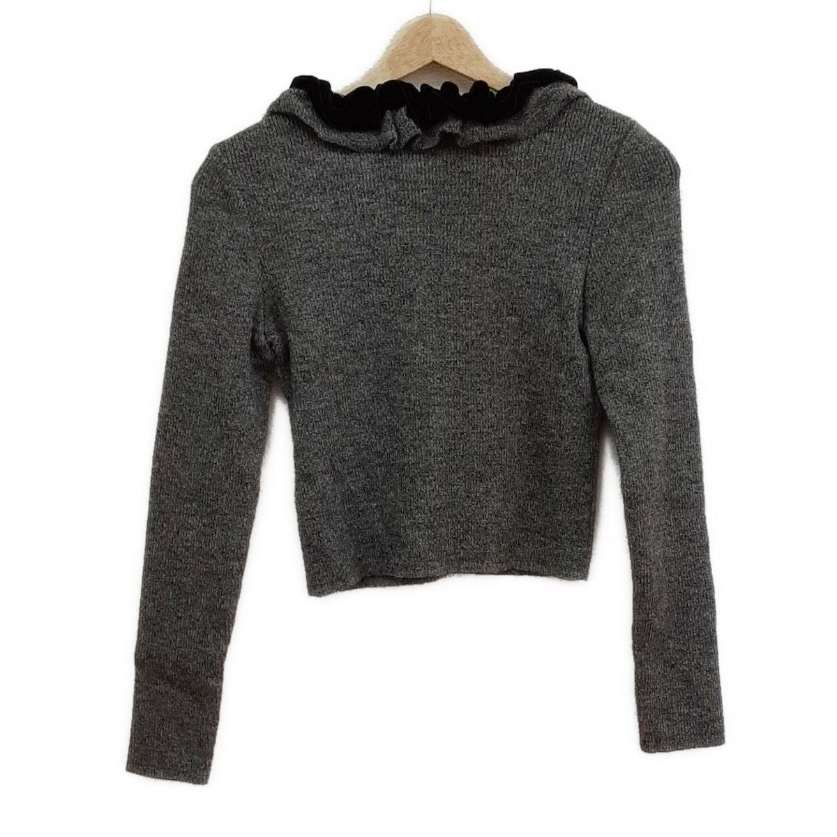 Rene ルネ カーディガン サイズ36 S レディース - グレー×黒 長袖 フリル パール