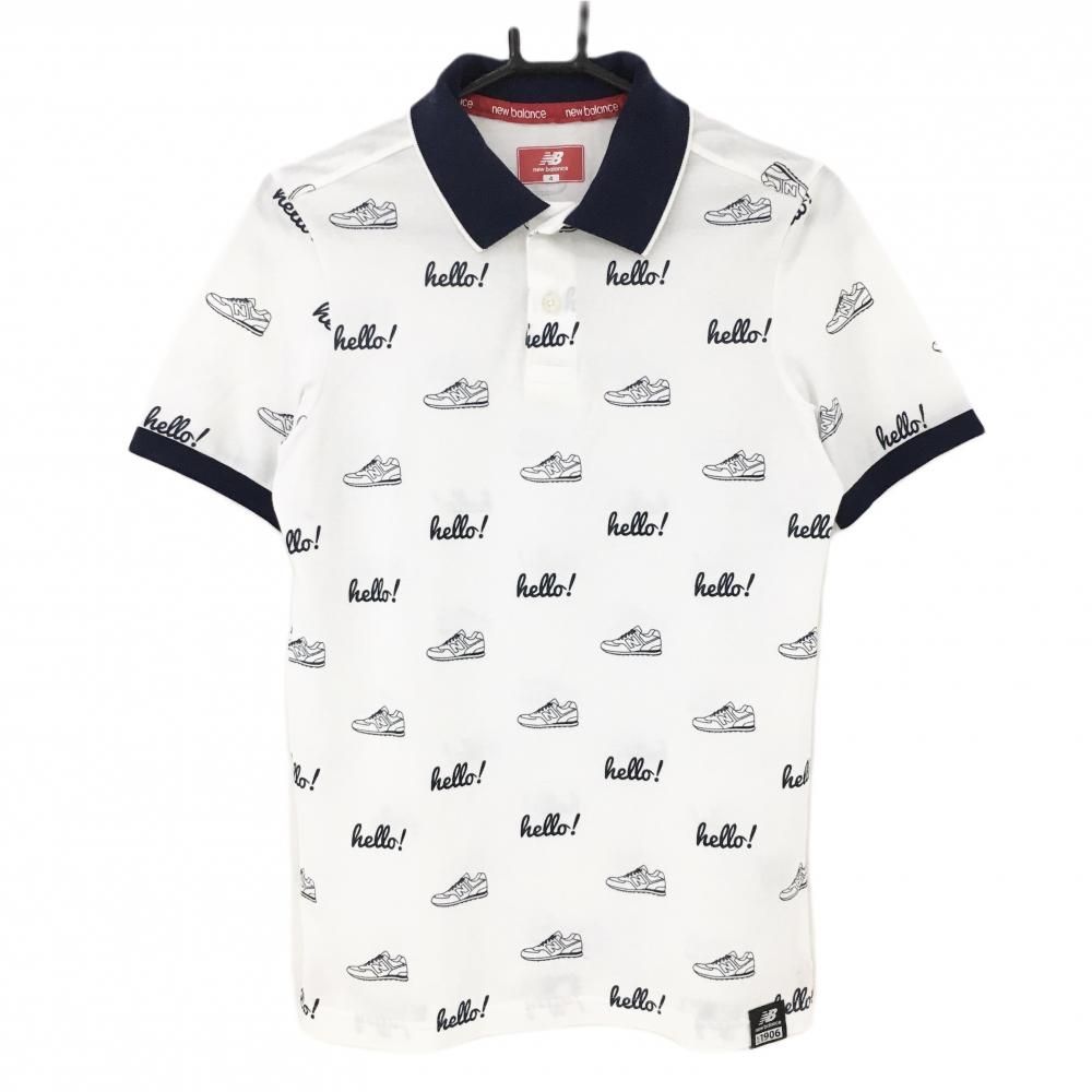 特価ニューバランスゴルフ 半袖ポロシャツ 白×ネイビー スニーカー柄 メンズ 4(M) ゴルフウェア New Balance