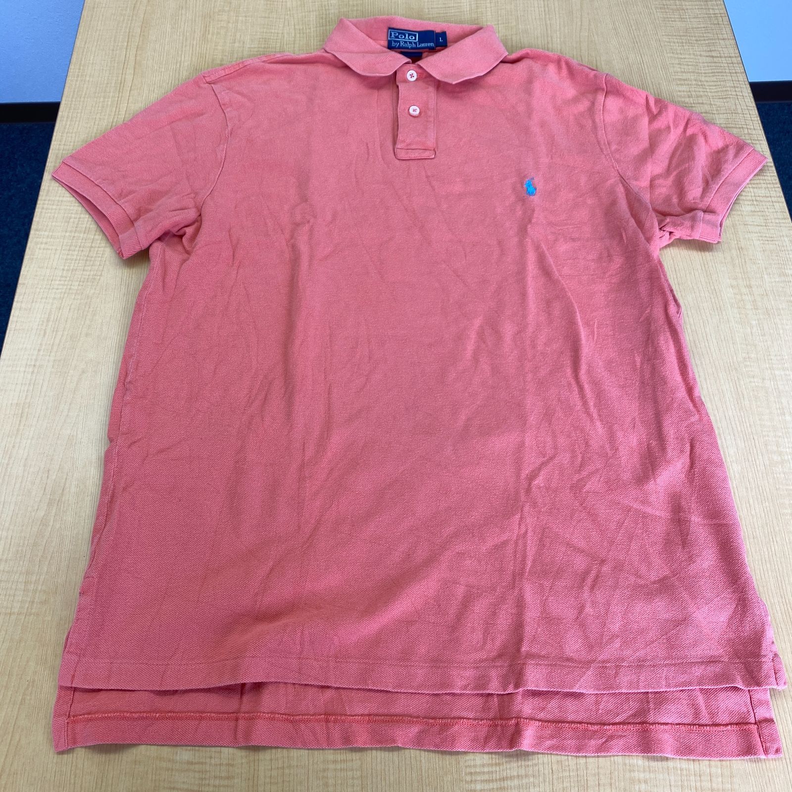 *Polo by Ralph Lauren ポロバイラルフローレン 半袖ポロシャツ ポニーロゴ 無地 トップス メンズ Lサイズ 橙/オレンジ*