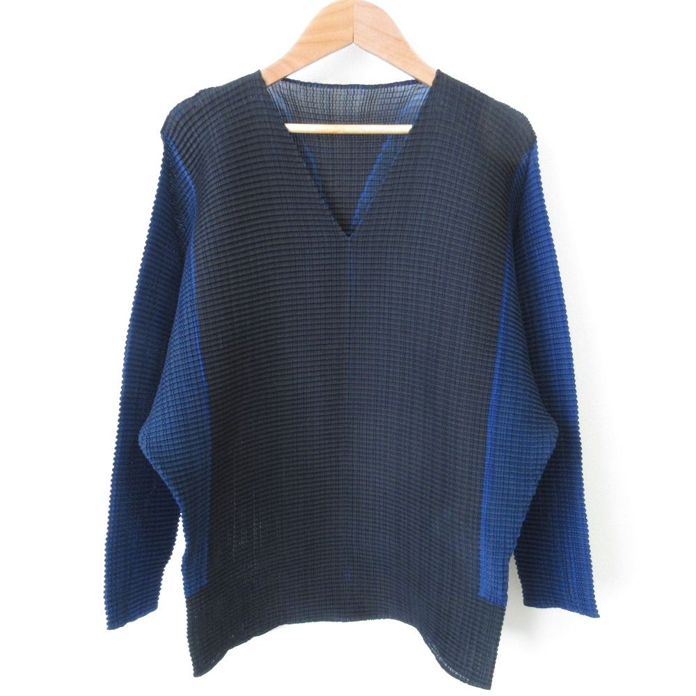 新品同様 ISSEY MIYAKE イッセイミヤケ Vネック バイカラー 長袖  