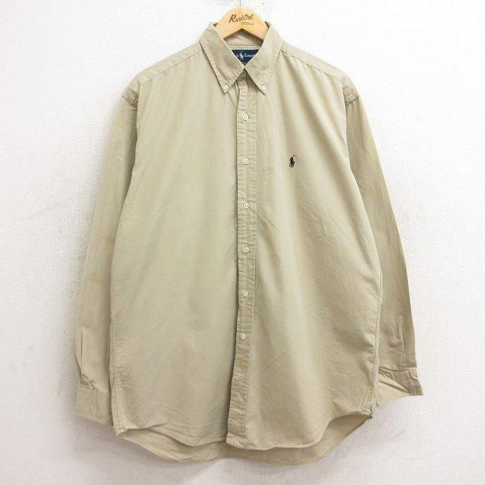 XL/古着 ラルフローレン 長袖 ブランド シャツ 90s ワンポイントロゴ BLAKE コットン ボタンダウン ベージュ カーキ 24aug20 中古 メンズ 