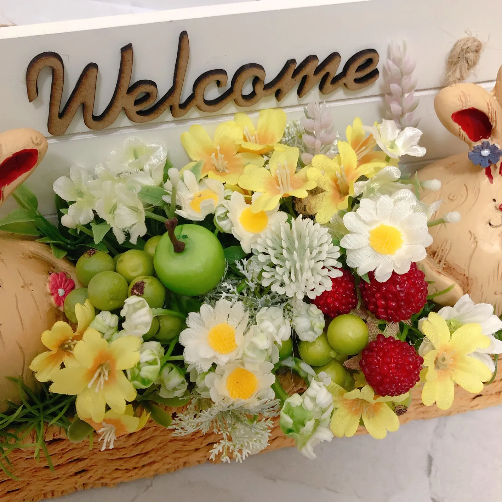 25cm 新春うさぎのwelcomeフラワーバスケット 花かご フラワー
