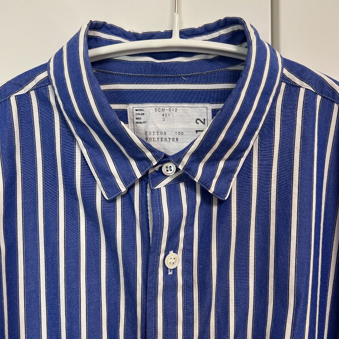 sacai ストライプシャツ サイズ3 中古・古着通販】sacai (サカイ) 切替ストライプシャツ スカイ