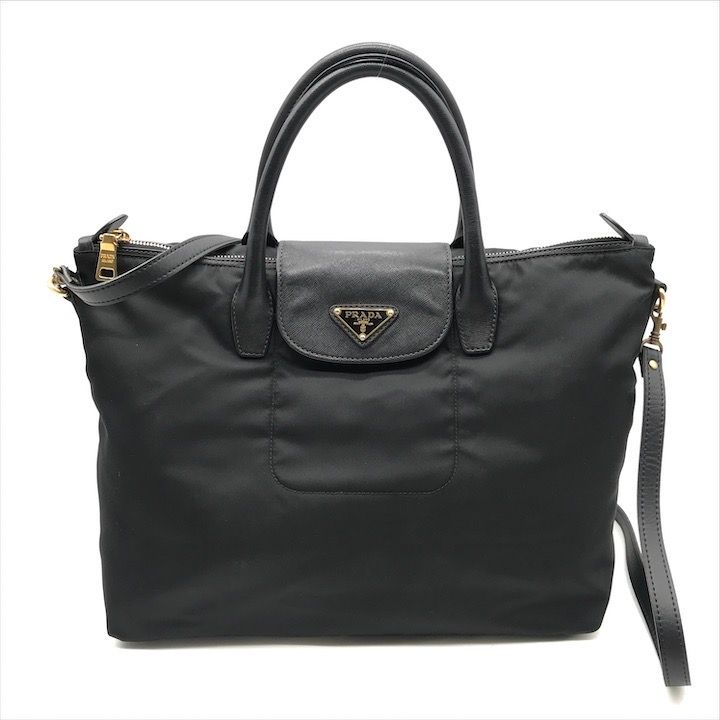 PRADA プラダ ハンドバッグ 三角ロゴ ナイロン黒 メタルハンドル 正規  
