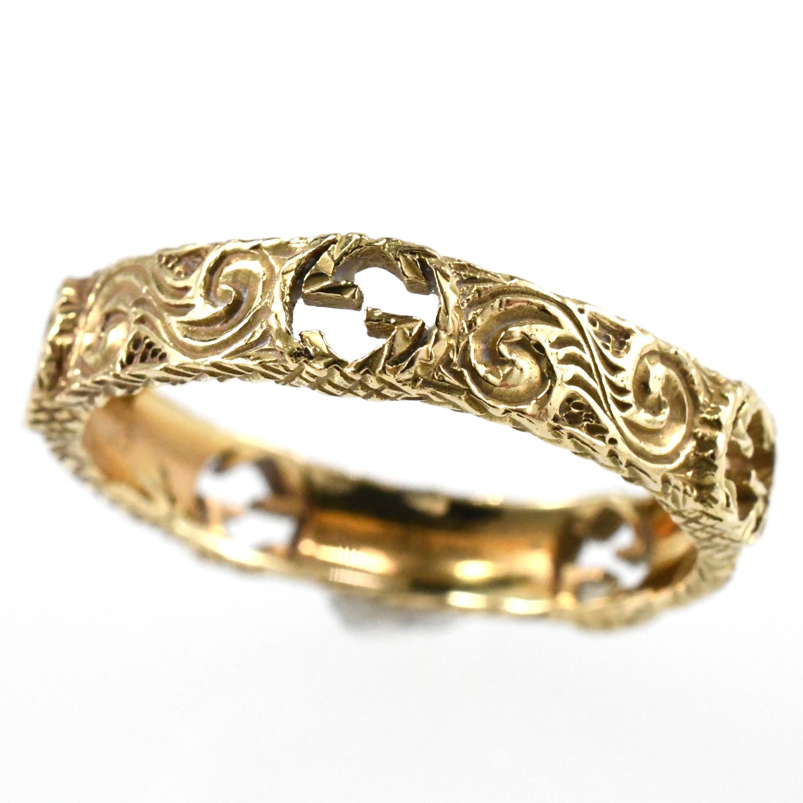 GUCCI インターロッキングG リング K18YG イエローゴールド 唐草柄 GUCCI インターロッキングG リング K18YG イエローゴールド 唐草柄