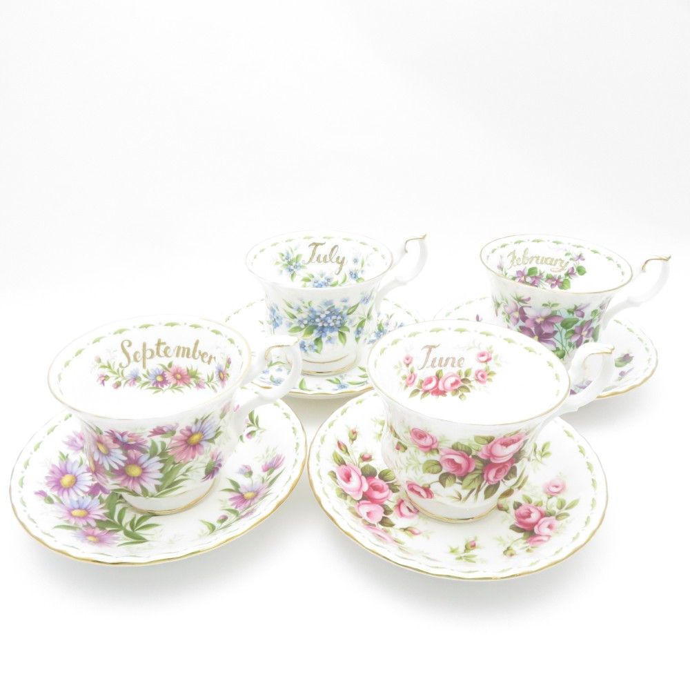 ROYAL ALBERT ロイヤルアルバート フラワーオブザマンス 2月 6月 7月 9月 カップ＆ソーサー 4客 セット 花柄 SM3426C1 -  メルカリ