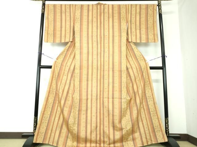 平和屋着物○小千谷 本真綿紬 草花間道 反端付き 正絹 逸品 未使用  