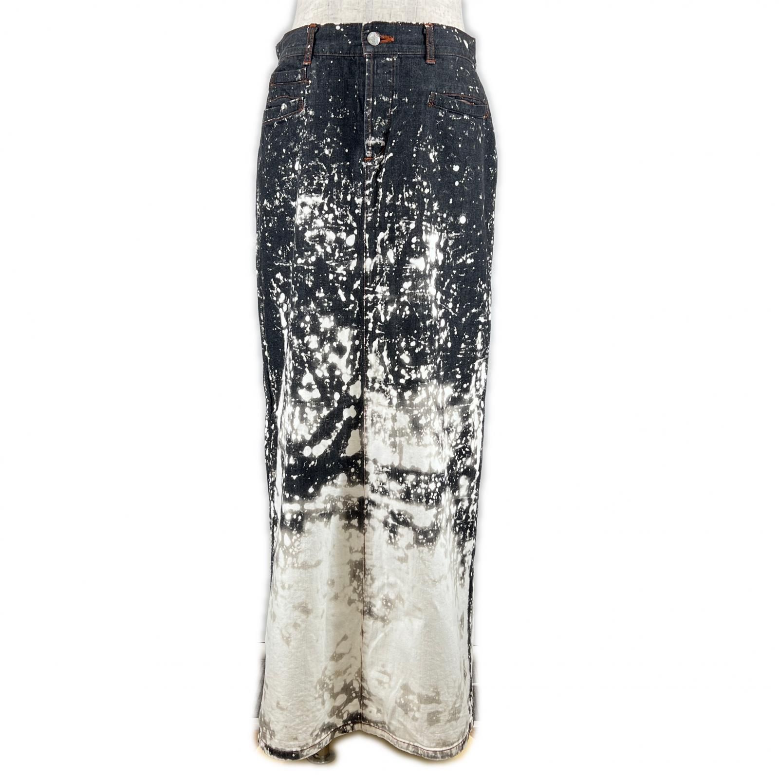 ▲JEAN-PAUL GAULTIER ジャンポールゴルチエ コットン100％ ペイントデザイン デニム ロングスカート ブラック 42 レディース