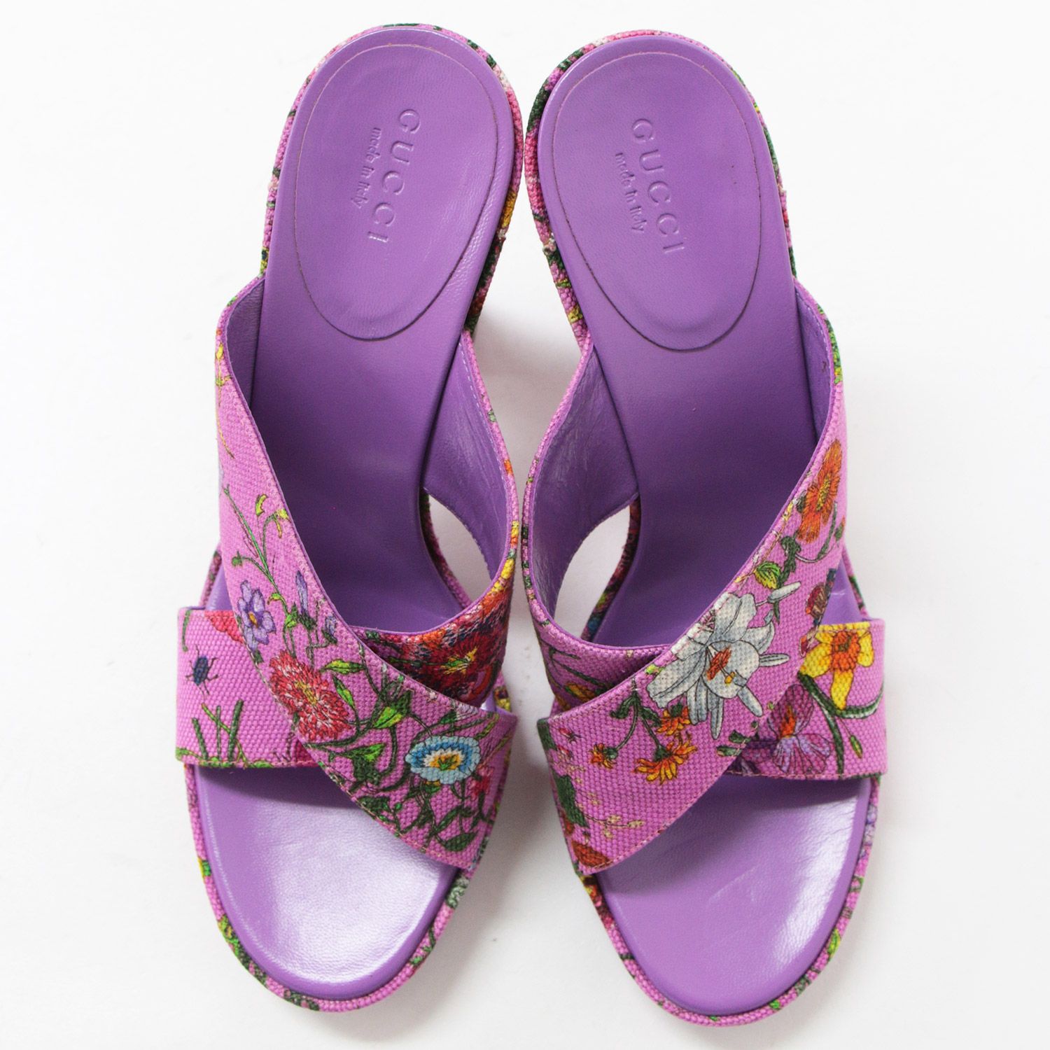 GUCCI パープル ミュール レザー GUCCI Women Purple Sandals Fabric Leather Solid Slide High