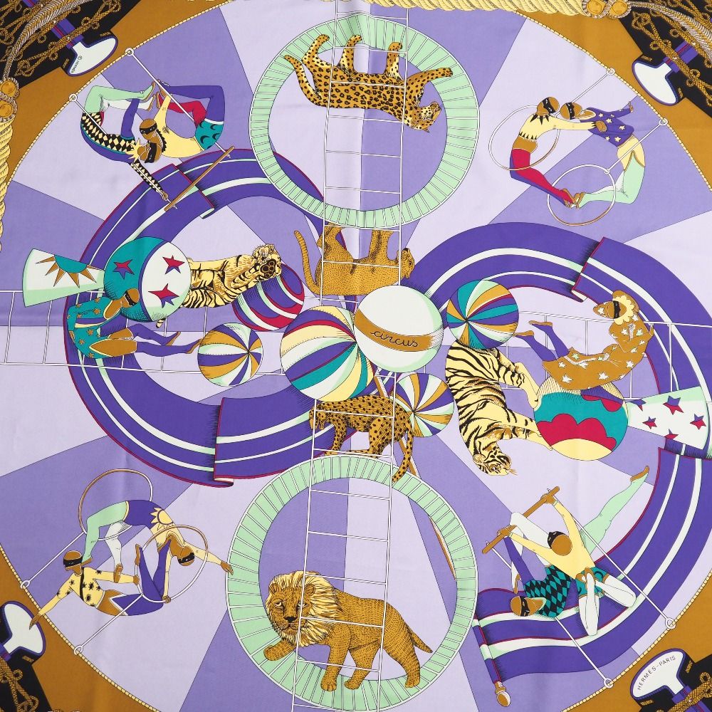 □美品□HERMES エルメス circus サーカス カレ90 スカーフ シルク