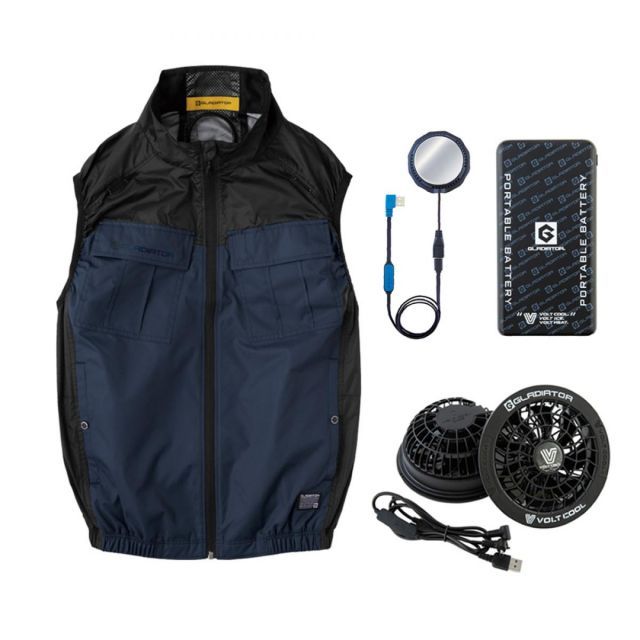 コーコス信岡 ボルトクール ベストペルチェセット ネイビー L G254149 空調 猛暑 夏 作業着 作業服 ファン バッテリー付 VOLTCOOL