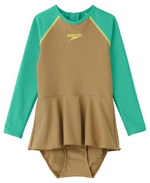 speedo スピード KIDS L/S SUITS コヨーテ 90 SLG92401 CO | スイムウェア ガールズロングスリーブスーツ スカート ギャザーラッシュガード ストレッチ性 UV リゾートウエア 水泳 水着 プール 海 子供用 