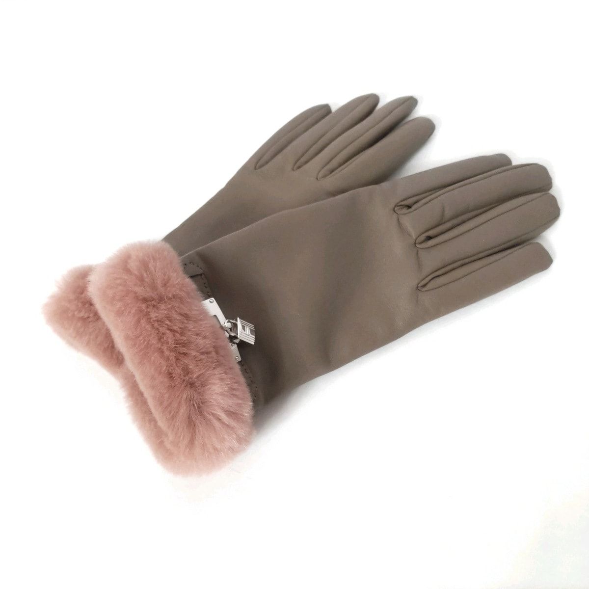 エルメス　ミンクファー付き手袋　 エトゥープ　シルバーケリー金具　7.5 18㎝ エルメス ミンクファー付き手袋 エトゥープ シルバーケリー金具 7.5 18