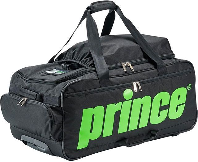 【新品】prince(プリンス) テニス ラケット8本 ユニセックス キャスター付トーナメントバッグ ブラック×グリーン TT310-240