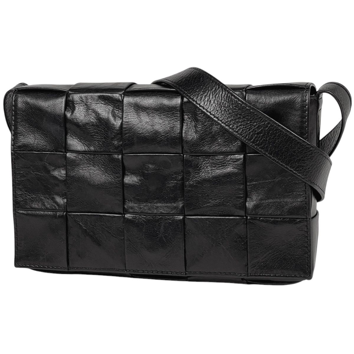 ボッテガヴェネタ BOTTEGAVENETA カセット ショルダーバッグ スモール マキシイントレチャート ショルダーバッグ レザー ブラック レディース