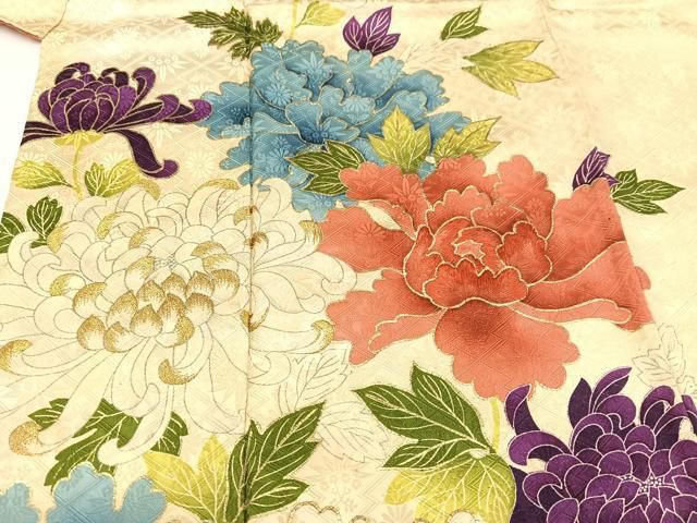 平和屋着物○豪華振袖 駒刺繍 草花文 金彩 正絹 逸品 AAAY8652ph