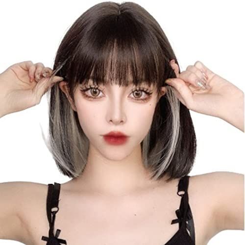 ブラックブラウンと ホワイトティーグレー ウィッグ ロング かつら ミディアム セミロング ネット付きストレートレディス かつら 小顔 耐熱 収納バッグ付き 4色 CRAZY RINGOブラックブラウンと