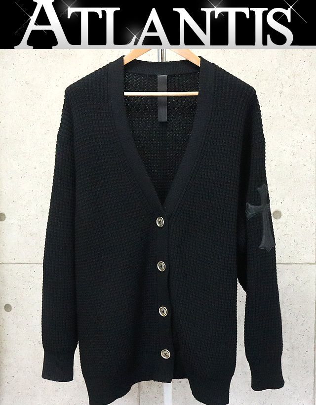 銀座店 美品 クロムハーツ カシミヤ カーディガン ラージクロスパッチ size:L 黒 92229