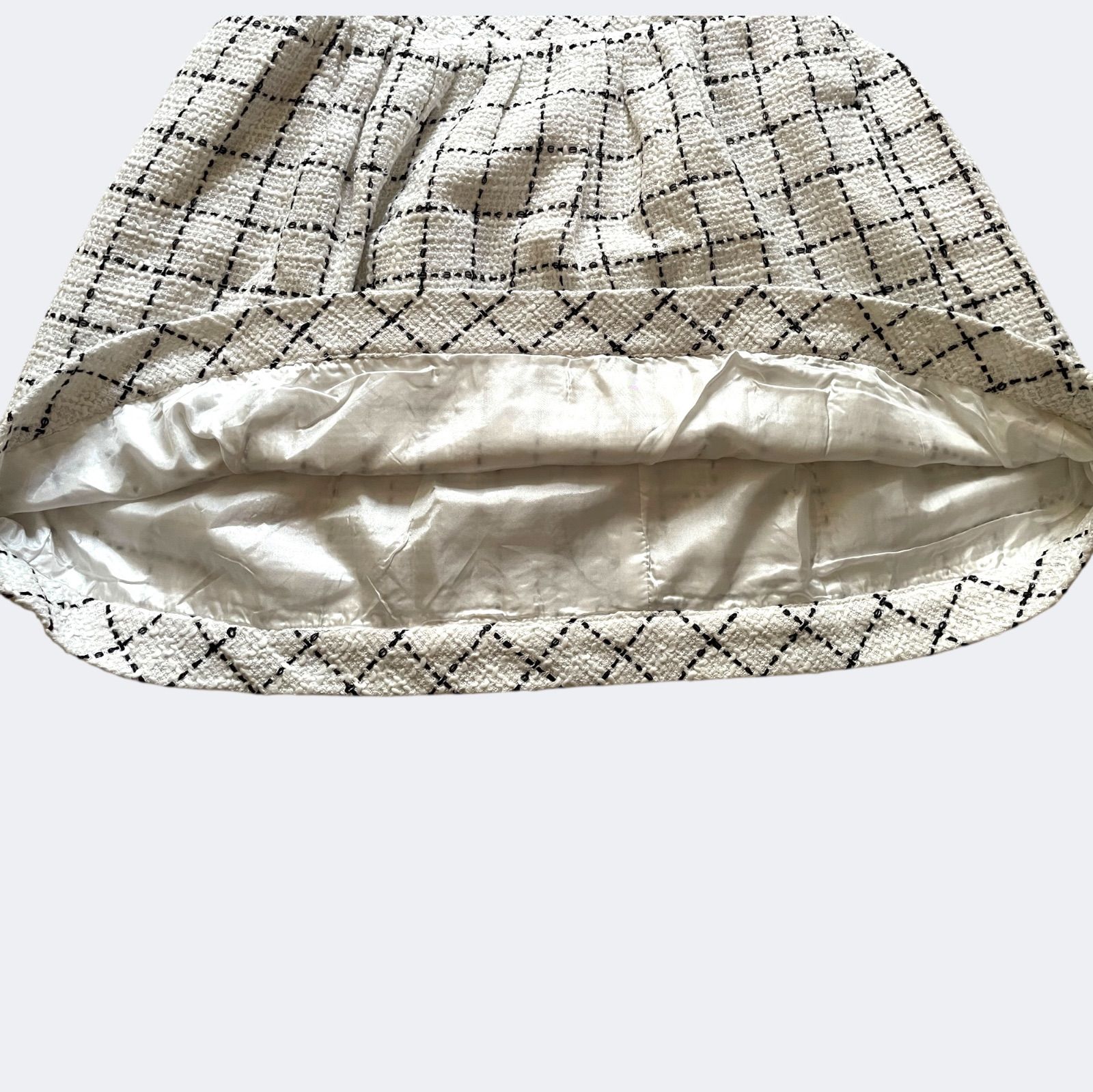 ◆OASAPオッサエプ 秋冬暖か素材のホワイトチェックミニフ ワンピース ウエストレース L WWW_MORNINGWALKER_COM