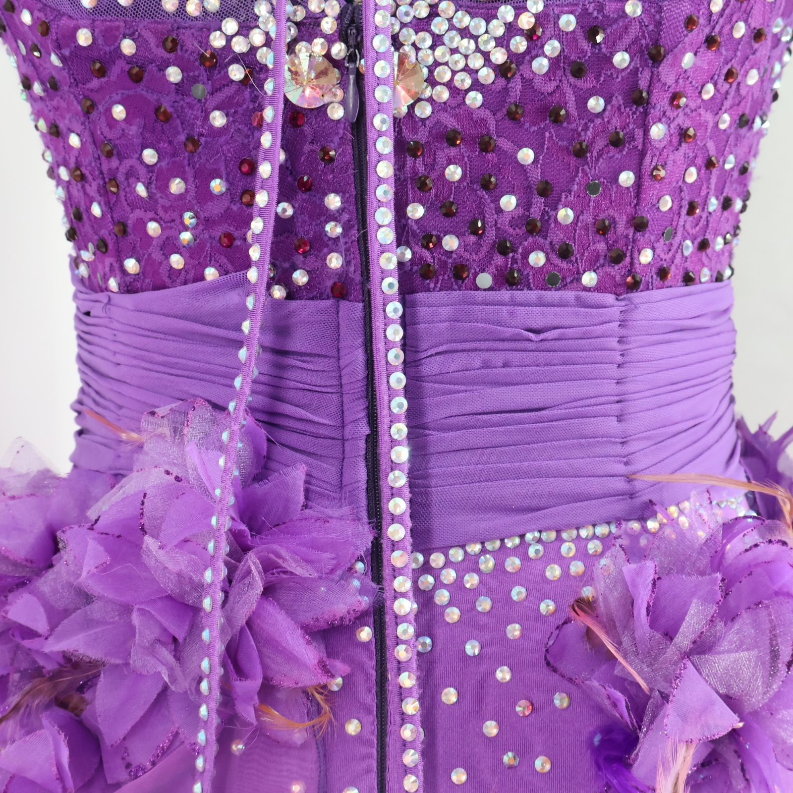 社交ダンス衣装】パープル ワンピース ドレス 紫 フロート 花