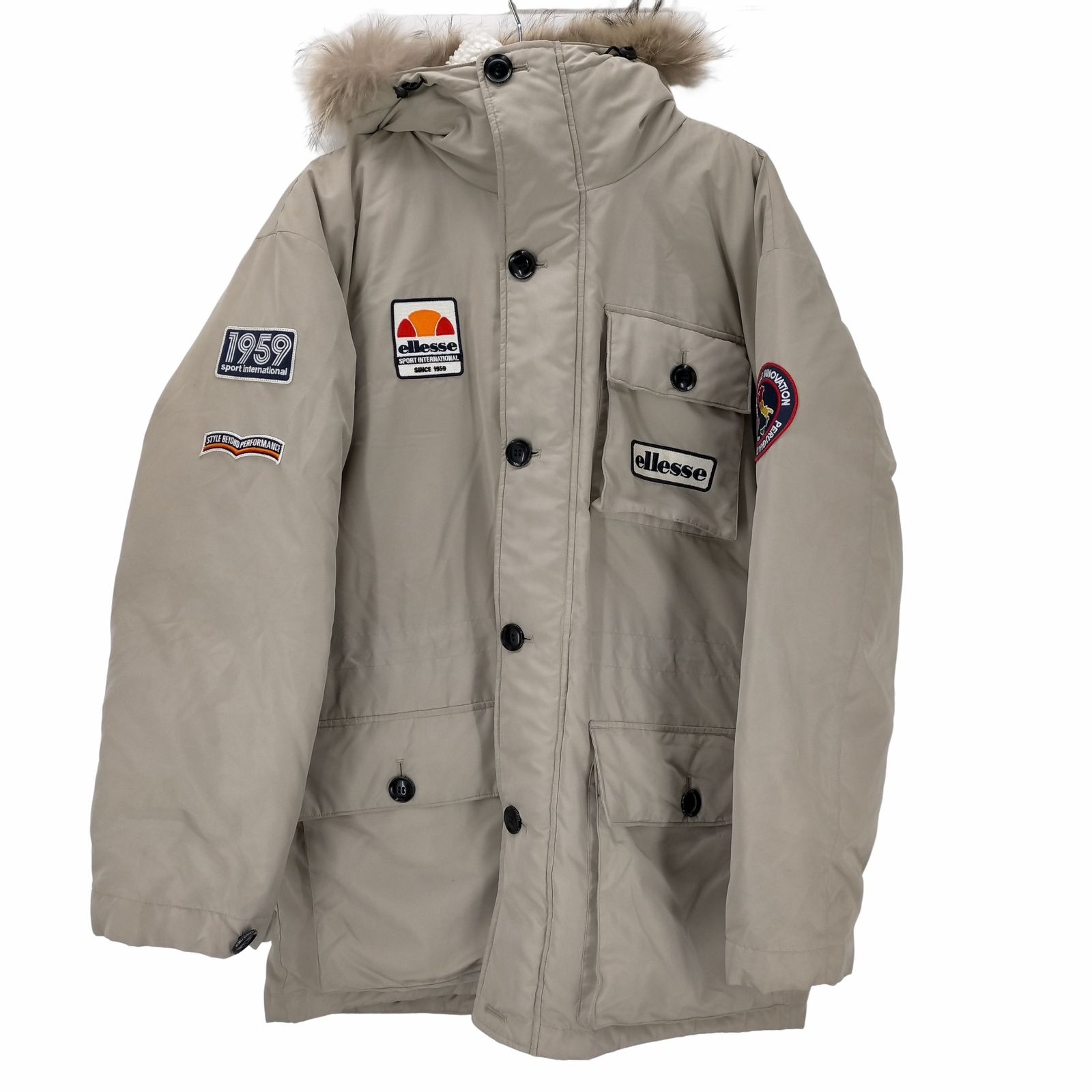エレッセ ellesse ファーフード ロゴワッペン ダウンジャケット メンズ import：L 