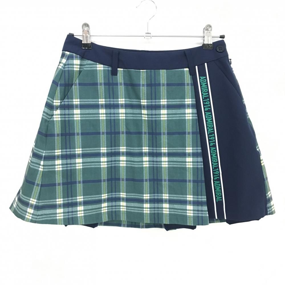 【超美品】アドミラル スカート グリーン×ネイビー×イエロー チェック 内側インナーパンツ レディース L ゴルフウェア Admiral