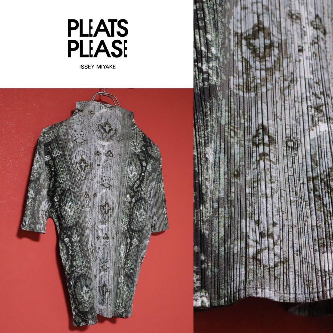 極美品】PLEATS PLEASE ペイズリープリント ハイネック Tシャツ - メルカリ